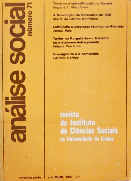 ANÃLISE SOCIAL, REVISTA DO INSTITUTO DE CIÃŠNCIAS SOCIAIS DA UNIVERSIDADE DE LISBOA, N.Âº 071, 1982.