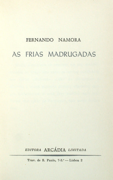 AS FRIAS MADRUGADAS. [1.Âª EDIÃ‡ÃƒO]
