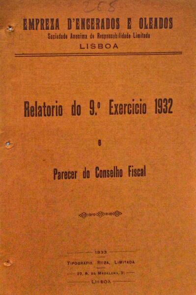 RELATÃ“RIO DO 9Âº EXERCICIO 1932 E PARECER DO CONSELHO FISCAL.