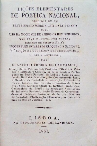 LIÃ‡Ã•ES ELEMENTARES DE POETICA NACIONAL.