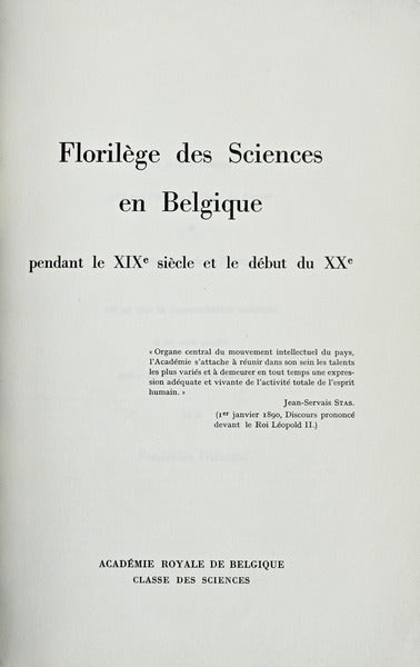 FLORILÃ‰GE DES SCIENCES EN BELGIQUE.