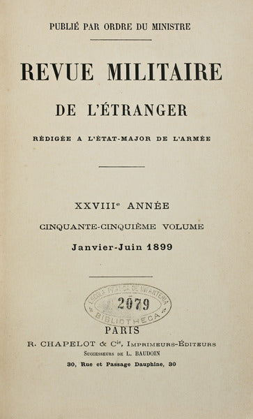 REVUE MILITAIRE DE L'Ã‰TRANGER, 1899. [2 VOLS.]