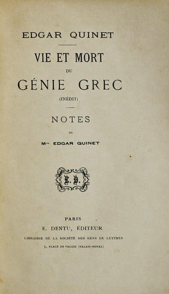 VIE ET MORT DU GÃ‰NIE GREC.