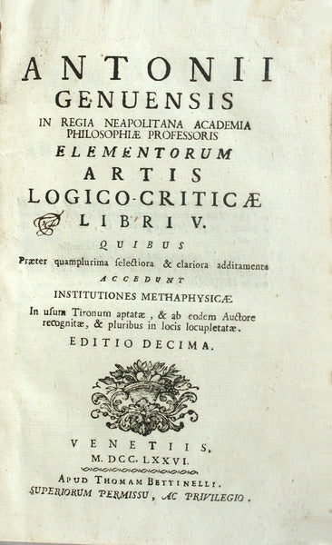 ELEMENTORUM ARTIS LOGICO-CRITICAE LIBRI V.