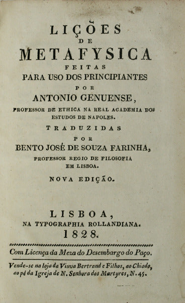LIÃ‡Ã•ES DE METAFYSICA.