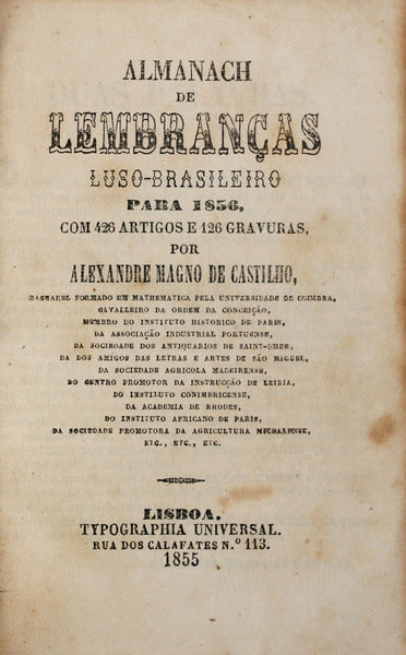ALMANACH DE LEMBRANÃ‡AS LUSO-BARSILEIRO PARA 1856.