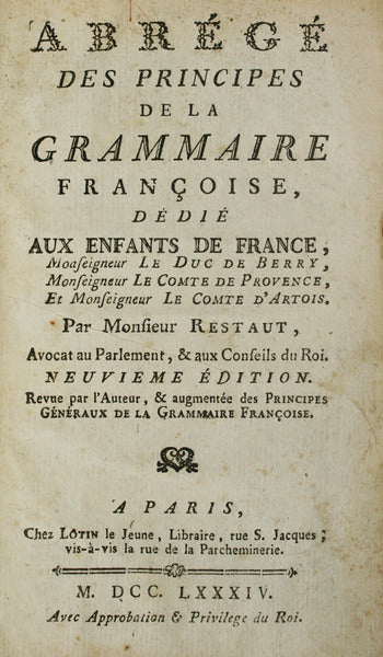 ABRÃ‰GÃ‰ DES PRINCIPES DE LA GRAMMAIRE FRANÃ‡OISE.