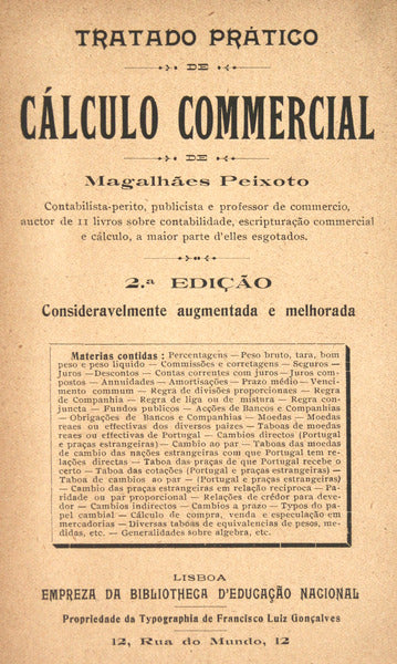TRATADO PRÃTICO DE CÃLCULO COMMERCIAL.