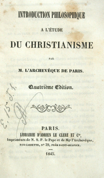 INTRODUCTION PHILOSOPHIQUE A L'Ã‰TUDE DU CHRISTIANISME.
