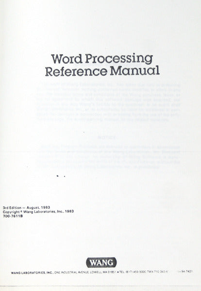 WORD PROCESSING, REFERENCE MANUAL.
