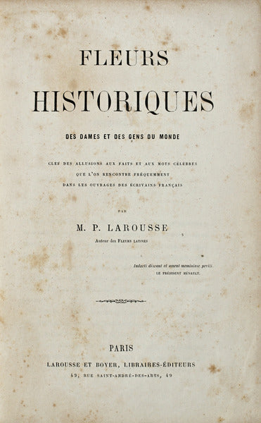 FLEURS HISTORIQUES DES DAMES ET DES GENS DU MONDE.
