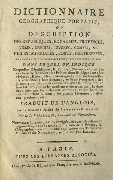 DICTIONNAIRE GÃ‰OGRAPHIQUE-PORTATIF,