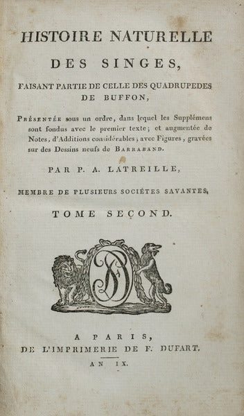 HISTOIRE NATURELLE DES SINGES, [TOME SECONDE]