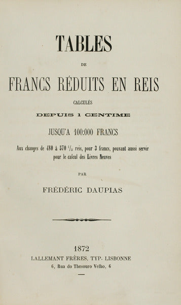 TABLES DE FRANCS RÃ‰DUITS EN REIS.