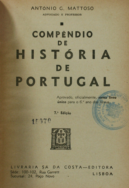 COMPÃŠNDIO DE HISTÃ“RIA DE PORTUGAL. [7.Âª EDIÃ‡ÃƒO]