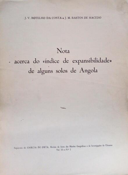 NOTA ACERCA DO Â«ÃNDICE DE EXPANSIBILIDADEÂ» DE ALGUNS SOLOS DE ANGOLA.