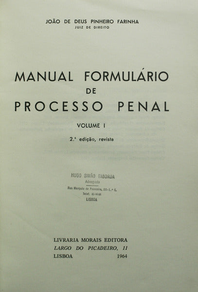 MANUAL FORMULÃRIO DE PROCESSO PENAL. [2 VOLS.]