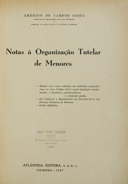 NOTAS Ã€ ORGANIZAÃ‡ÃƒO TUTELAR DE MENORES.