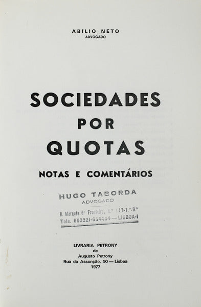 SOCIEDADES POR QUOTAS, NOTAS E COMENTÃRIOS.