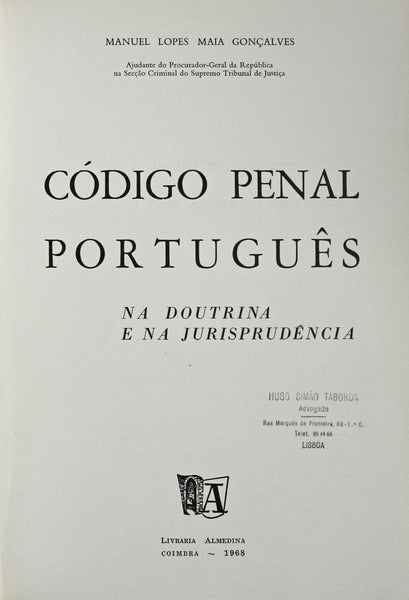CÃ“DIGO PENAL PORTUGÃŠS. [1968]