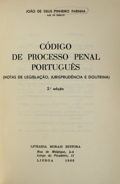 CÃ“DIGO DE PROCESSO PENAL PORTUGUÃŠS. [2.Âª EDIÃ‡ÃƒO]