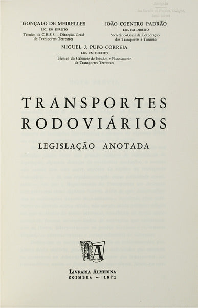TRANSPORTES RODOVIÃRIOS. LEGISLAÃ‡ÃƒO ANOTADA.