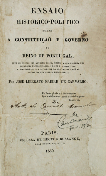 ENSAIO HISTORICO-POLITICO SOBRE A CONSTITUIÃ‡ÃƒO E GOVERNO DO REINO DE PORTUGAL;