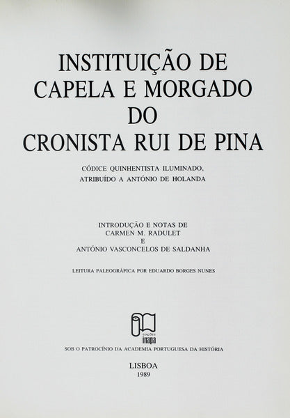 INSTITUIÃ‡ÃƒO DE CAPELA E MORGADO DO CRONISTA RUI DE PINA.