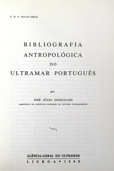 BIBLIOGRAFIA ANTROPOLÃ“GICA DO ULTRAMAR PORTUGUÃŠS.