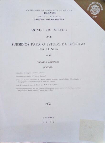 MUSEU DO DUNDO, SUBSÃDIOS PARA O ESTUDO DA BIOLOGIA NA LUNDA.