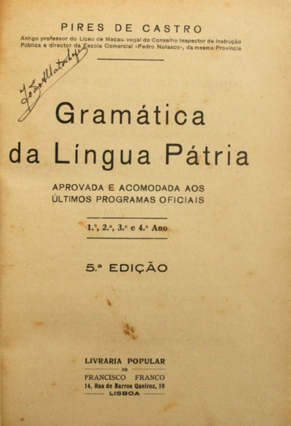 GRAMÃTICA DA LÃNGUA PÃTRIA.