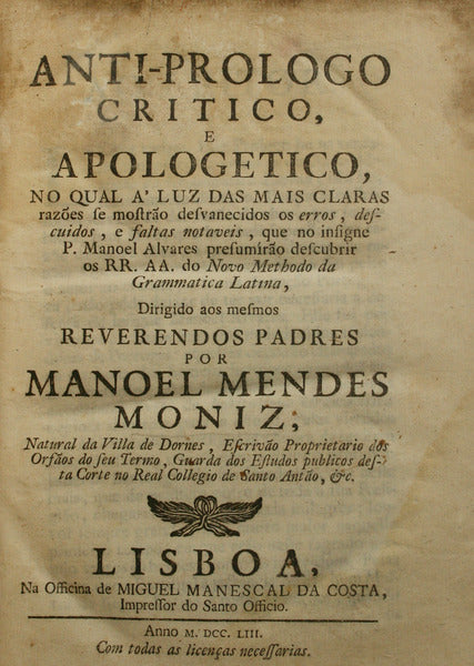 ANTI-PROLOGO CRITICO, E APOLOGETICO,