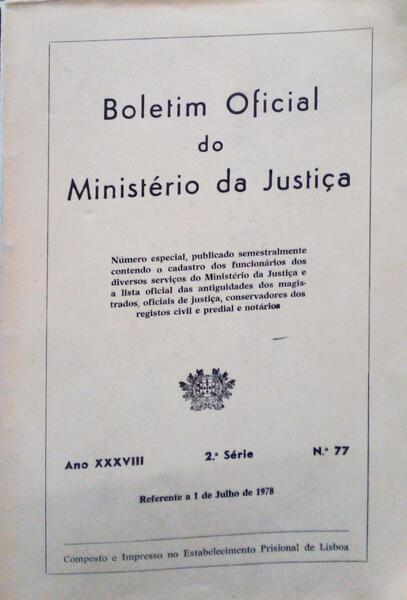 BOLETIM OFICIAL DO MINISTÃ‰RIO DA JUSTIÃ‡A. N.Âº 77.