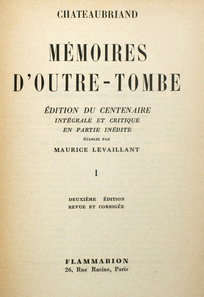 CHATEAUBRIAND. (François René Auguste, Visconde de) MÉMOIRES D'OUTRE-TOMBE. [2 VOLUMES].