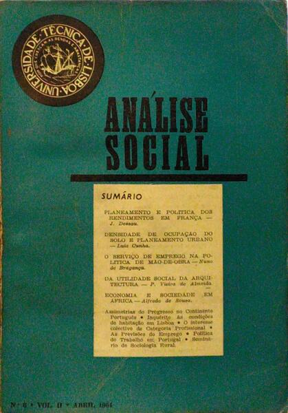 ANÁLISE SOCIAL, REVISTA DO GABINETE DE INVESTIGAÇÕES SOCIAIS, N.º 006, 1964.