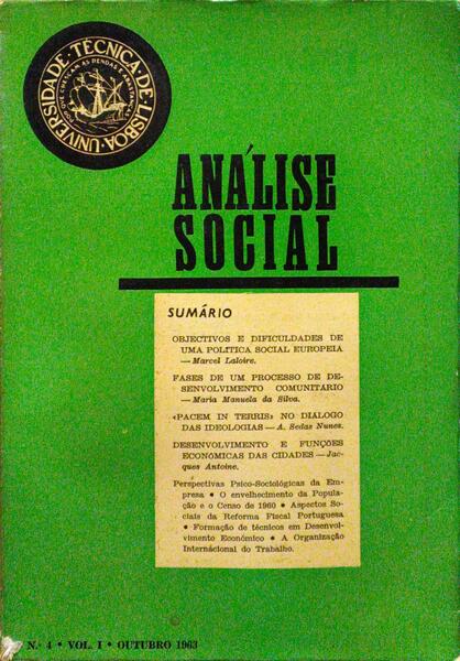 ANÃ?LISE SOCIAL, REVISTA DO GABINETE DE INVESTIGAÇÕES SOCIAIS, N.º 004, 1963.