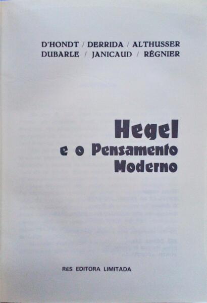 D'HONDT. e outros. HEGEL E O PENSAMENTO MODERNO.