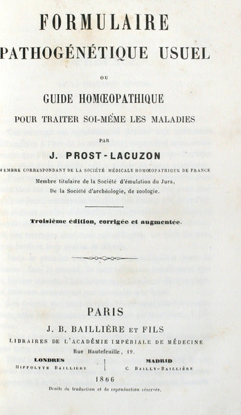 FORMULAIRE PATHOGÉNÉTIQUE USUEL. OU GUIDE HOMOEOPATHIQUE.