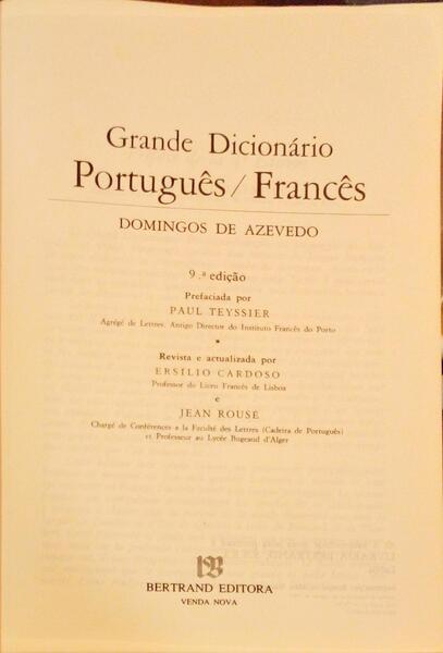GRANDE DICIONÁRIO PORTUGUÊS/FRANCÊS. [9.ª EDIÇÃO]