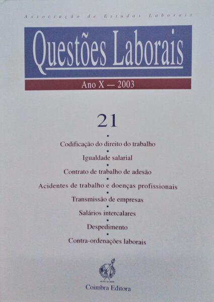 QUESTÕES LABORAIS, N.º 21, ANO X, 2003.