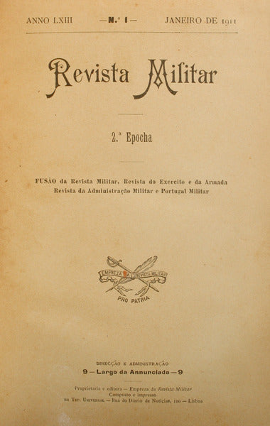 REVISTA MILITAR, 2.ª ÉPOCA, ANO 63, 1911.