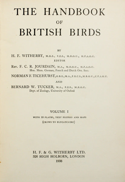 WITHERBY. (H. F.), e outros. THE HANDBOOK OF BRITISH BIRDS. [5 VOLUMES].