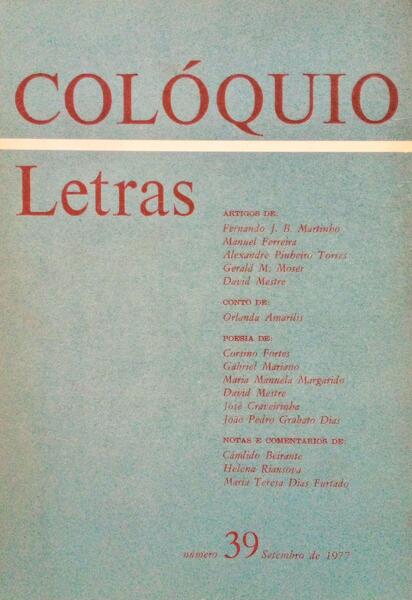 COLÓQUIO LETRAS, N.º 39, SETEMBRO 1977.