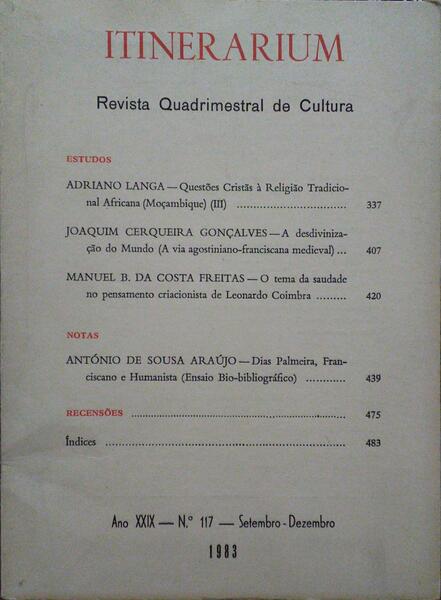 ITINERARIUM, N.º 117, SETEMBRO - DEZEMBRO 1983.