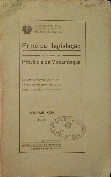 PRINCIPAL LEGISLAÇÃO PUBLICADA NA PROVÃ?NCIA DE MOÇAMBIQUE.