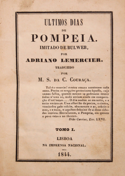LEMERCIER. (Adriano) ULTIMOS DIAS DE POMPEIA. [2 VOLUMES].