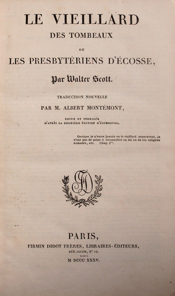 SCOTT. (Walter) LE VIEILLARD DES TOMBEAUX OU LES PRESBYTÉRIENS D'ÉCOSSE. [2 OBRAS]