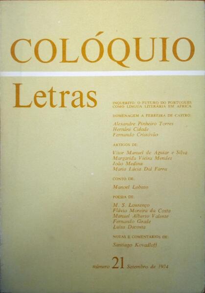 COLÓQUIO LETRAS, N.º 21, SETEMBRO 1974.