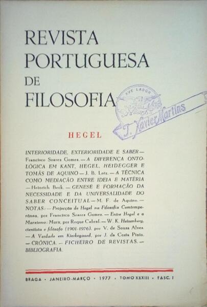 REVISTA PORTUGUESA DE FILOSOFIA, HEGEL, TOMO XXXIII, FASC. 1, 1977.