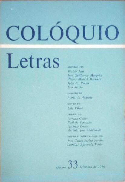 COLÓQUIO LETRAS, N.º 33, SETEMBRO 1976.